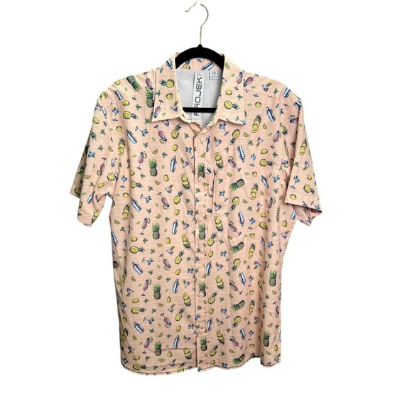 Projek Raw Button Down Mens Large Shirt Sunset Lounge Cocktail Party Vacation - Picture 1 of 6